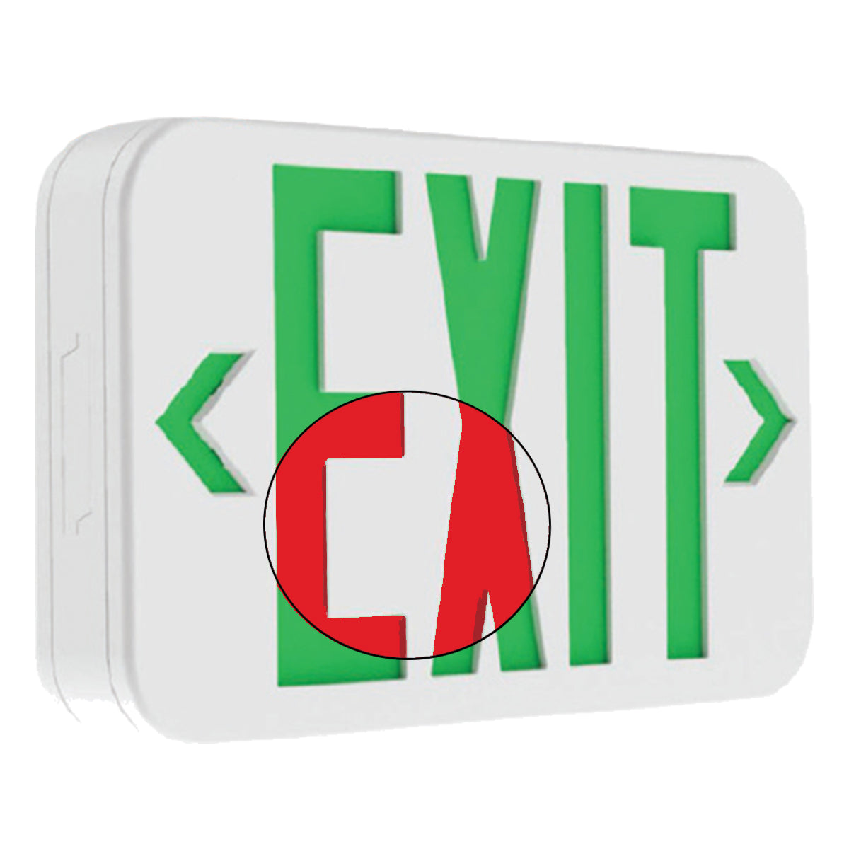 LED Exit Sign, 2 Single Face with Red/Green Letters, White, Battery Included - Bees Lighting
