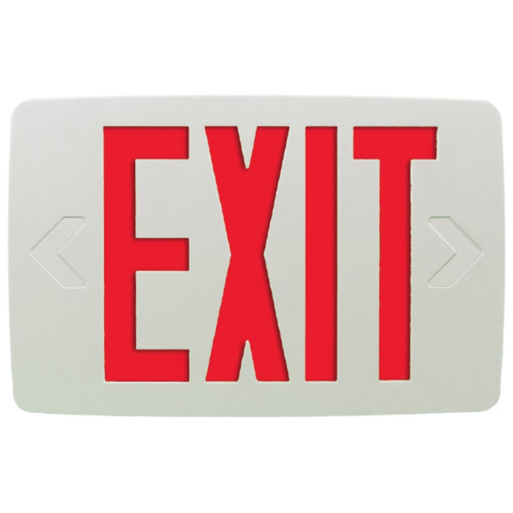 Universal face with Red Letters Thermoplastic LED Exit Sign, White - Bees Lighting