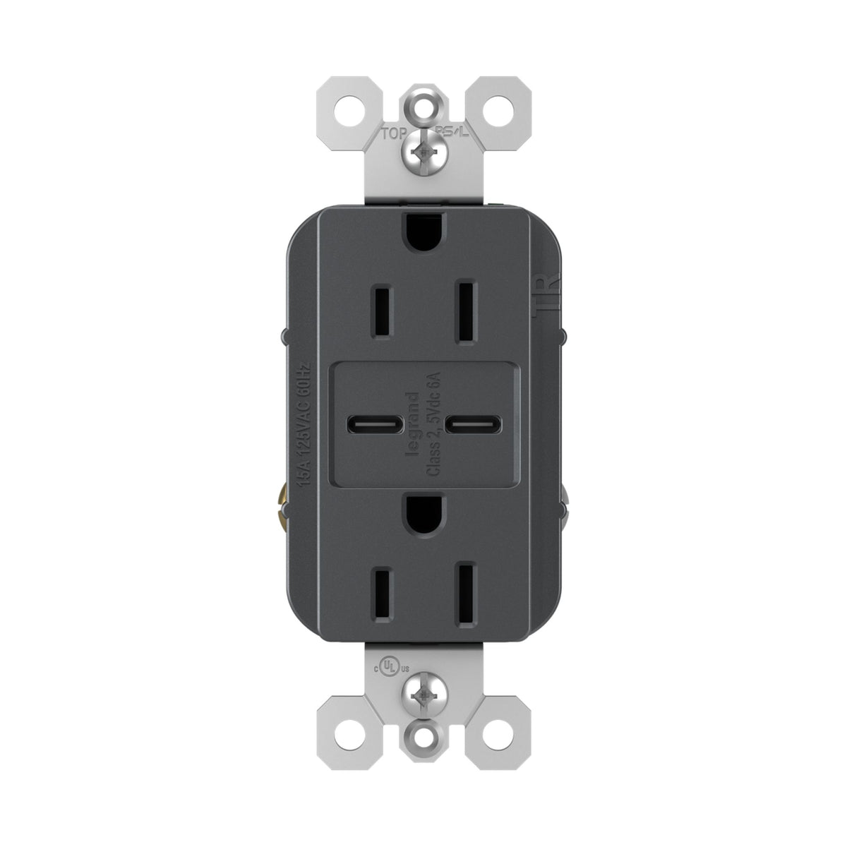 Legrand R26USBCC6BK radiant 15A Tamper-Resistant USB Type-C Duplex Receptacle, Black