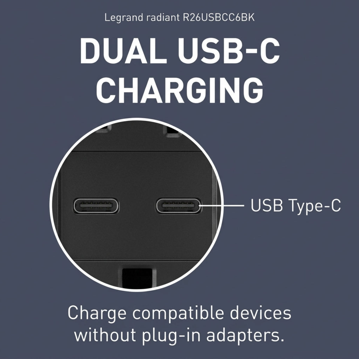 Legrand R26USBCC6BK radiant 15A Tamper-Resistant USB Type-C Duplex Receptacle, Black