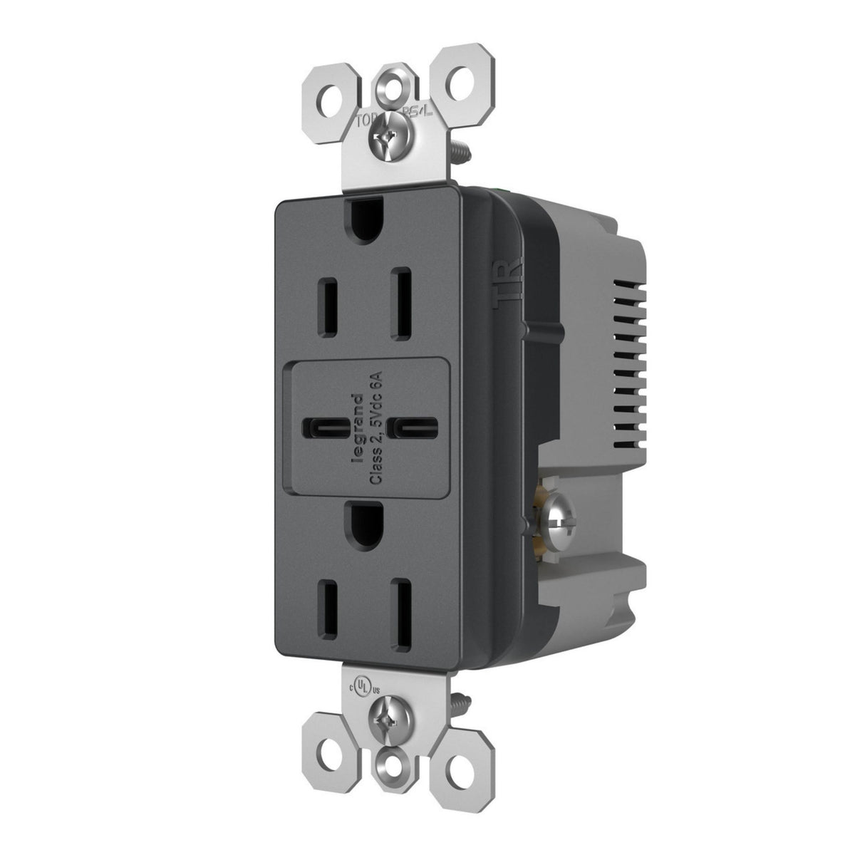 Legrand R26USBCC6BK radiant 15A Tamper-Resistant USB Type-C Duplex Receptacle, Black
