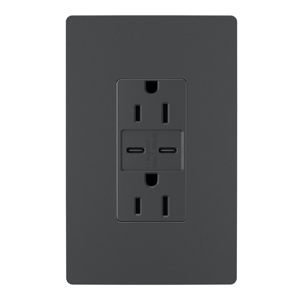 Legrand R26USBCC6BK radiant 15A Tamper-Resistant USB Type-C Duplex Receptacle, Black