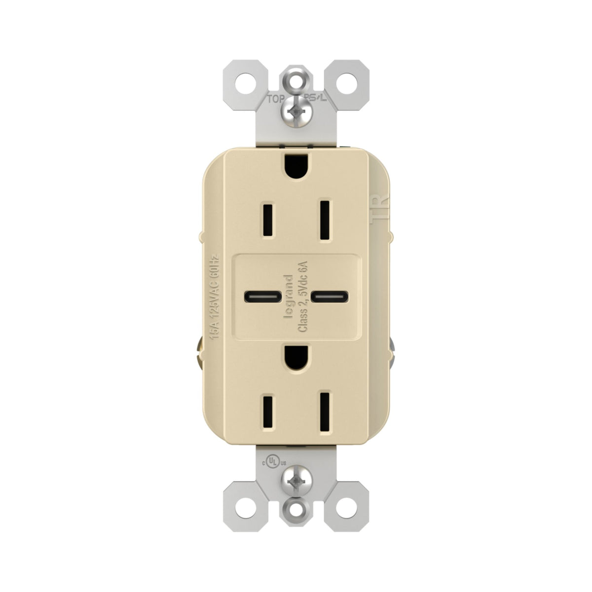 Legrand R26USBCC6I radiant 15A Tamper-Resistant USB Type-C Duplex Receptacle, Ivory