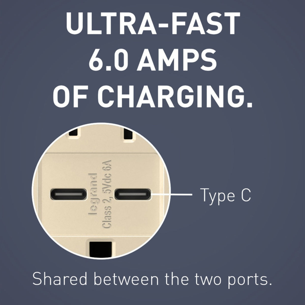 Legrand R26USBCC6I radiant 15A Tamper-Resistant USB Type-C Duplex Receptacle, Ivory