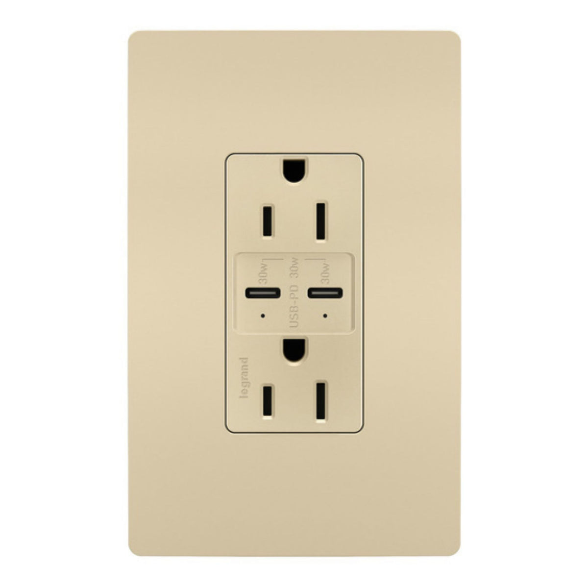 Legrand R26USBCC6I radiant 15A Tamper-Resistant USB Type-C Duplex Receptacle, Ivory