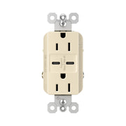 Light almond tamper-resistant duplex outlet with USB Type-C charging ports and two AC outlets