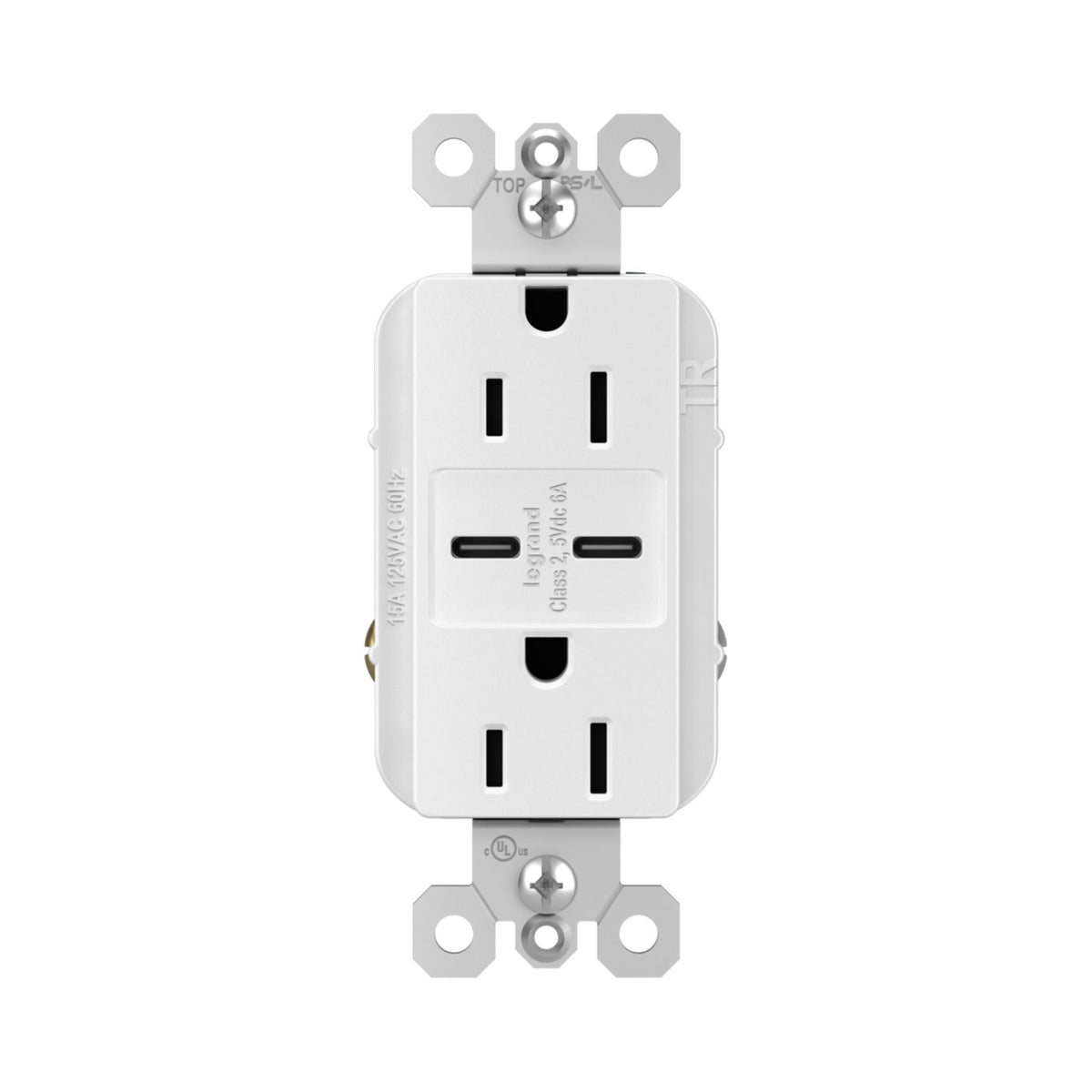 Legrand R26USBCC6W radiant 15A Tamper-Resistant USB Type-C Duplex Receptacle, White