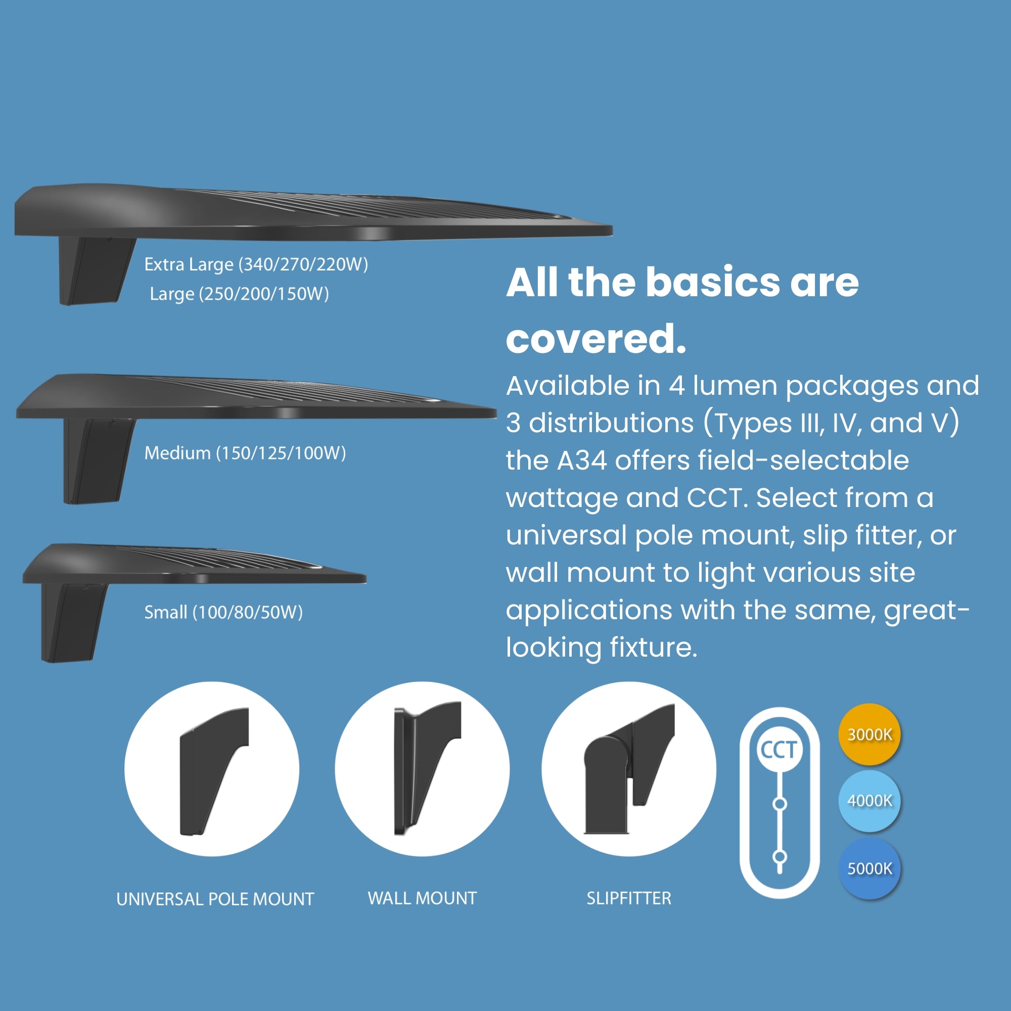 LED Pole Light, 100W, 15500 Lumens, 30K/40K/50K, 120-277V, Type III