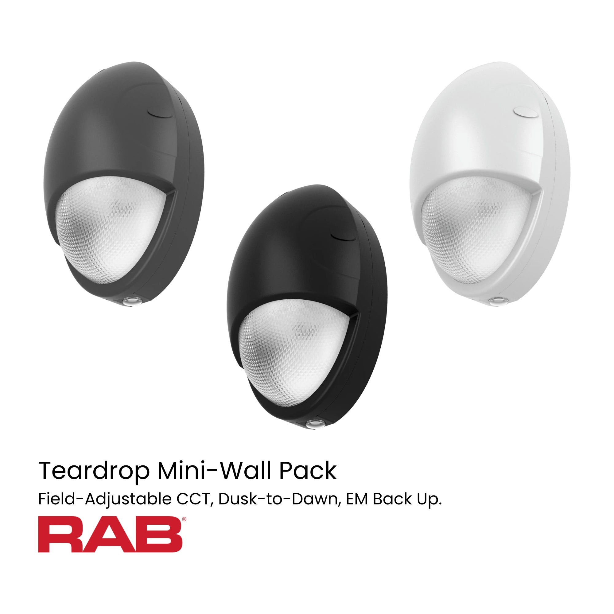 RAB DROPB Teardrop Mini LED Wall Pack 1814lm 15W Selectable CCT 120-277V Photocell Black