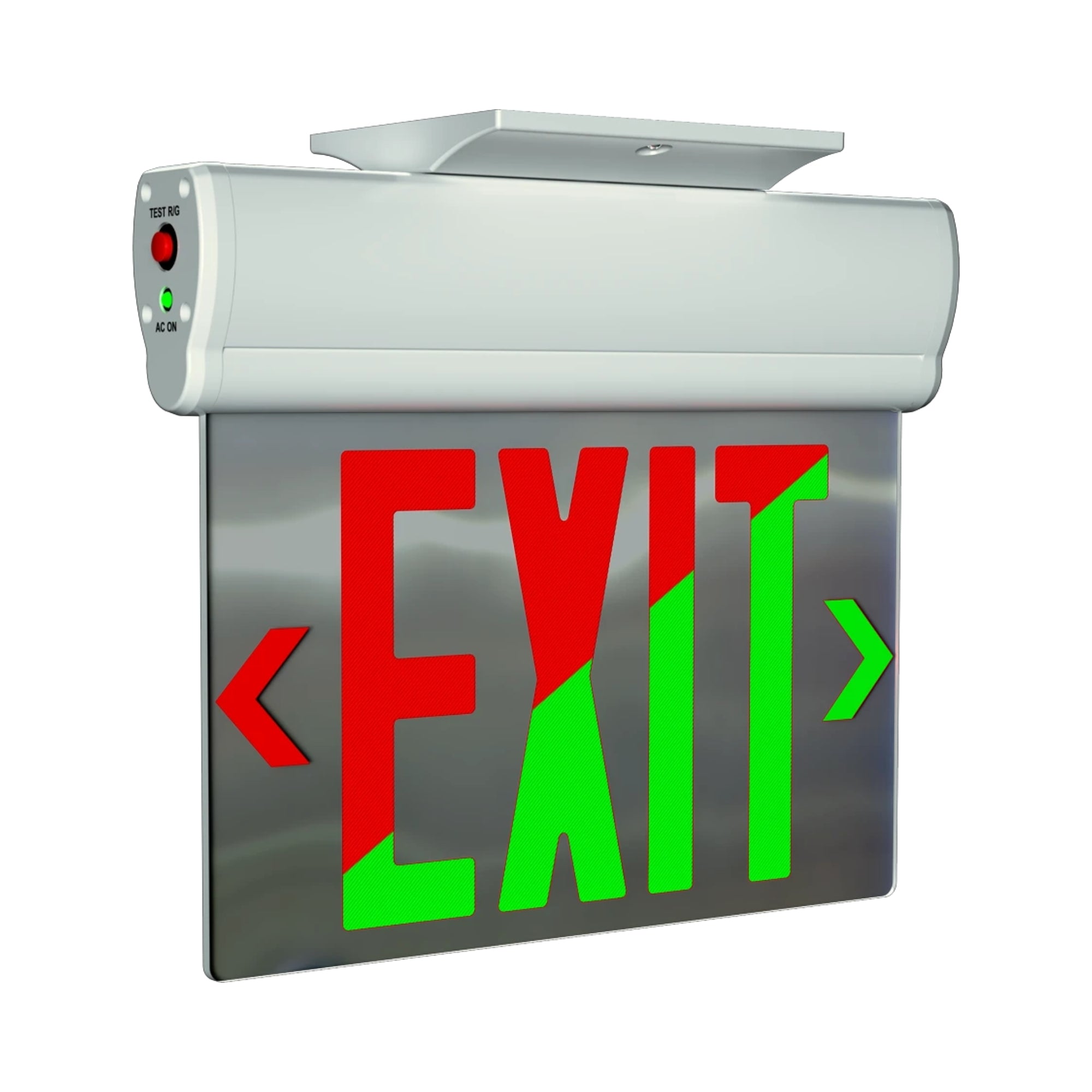 RAB ELX-MP - Edge-Lit LED Exit Sign, Red/Green Selectable, Mirror Panel, Universal Mounting, 90-Minute Battery Backup, 120-277V, White