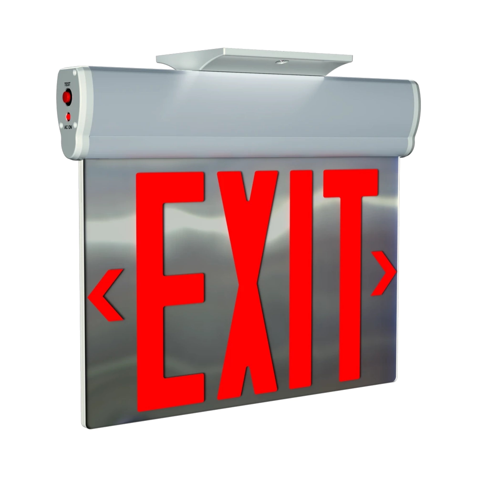 RAB ELXNYC-MP - Edge-Lit LED Exit Sign, NYC Compliant, Red Letters, Mirror Panel, Universal Mounting, 90-Minute Battery Backup, 120-277V, Aluminum