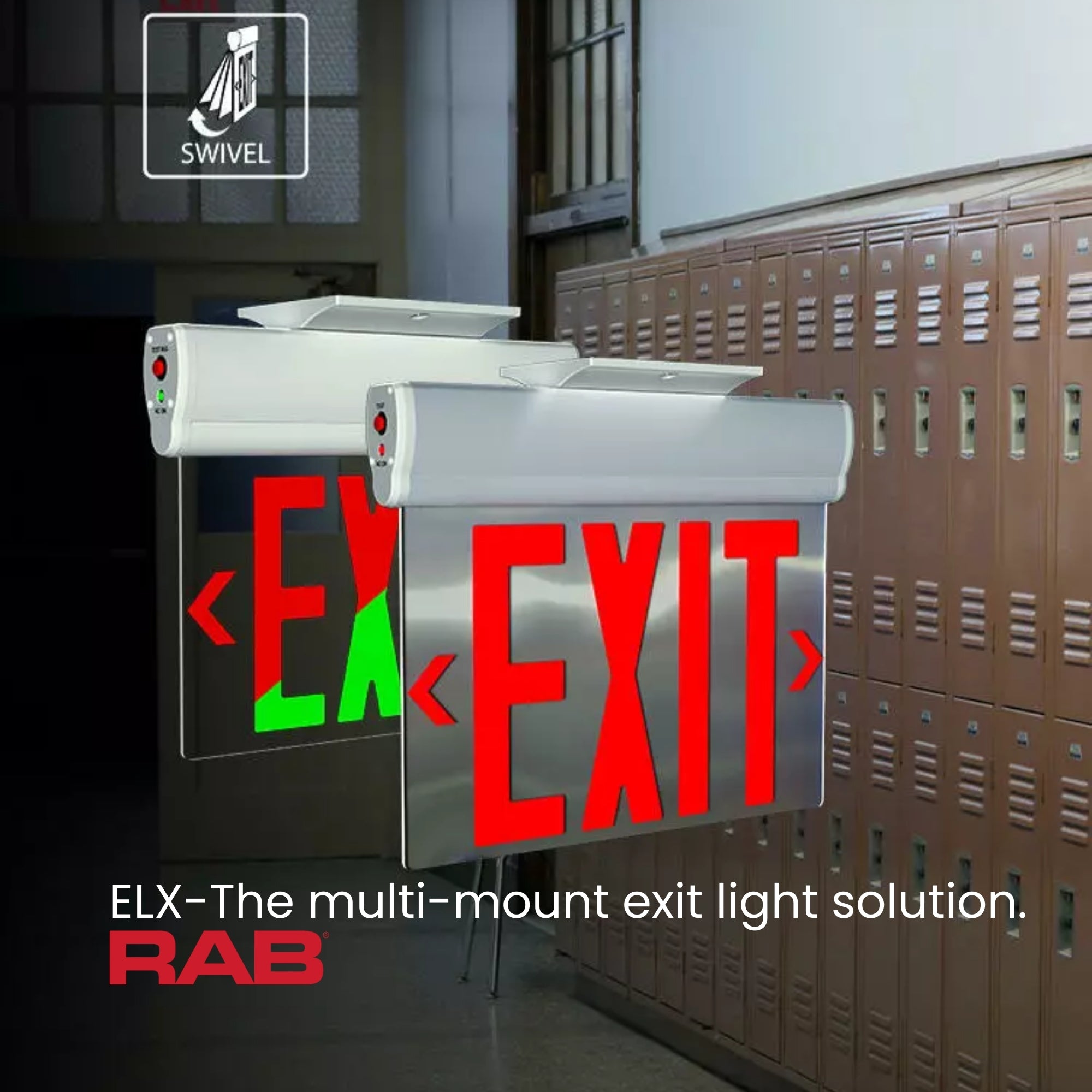 RAB ELXNYC - Edge-Lit LED Exit Sign, NYC Compliant, Red Letters, Universal Mounting, 90-Minute Battery Backup, 120-277V, Aluminum