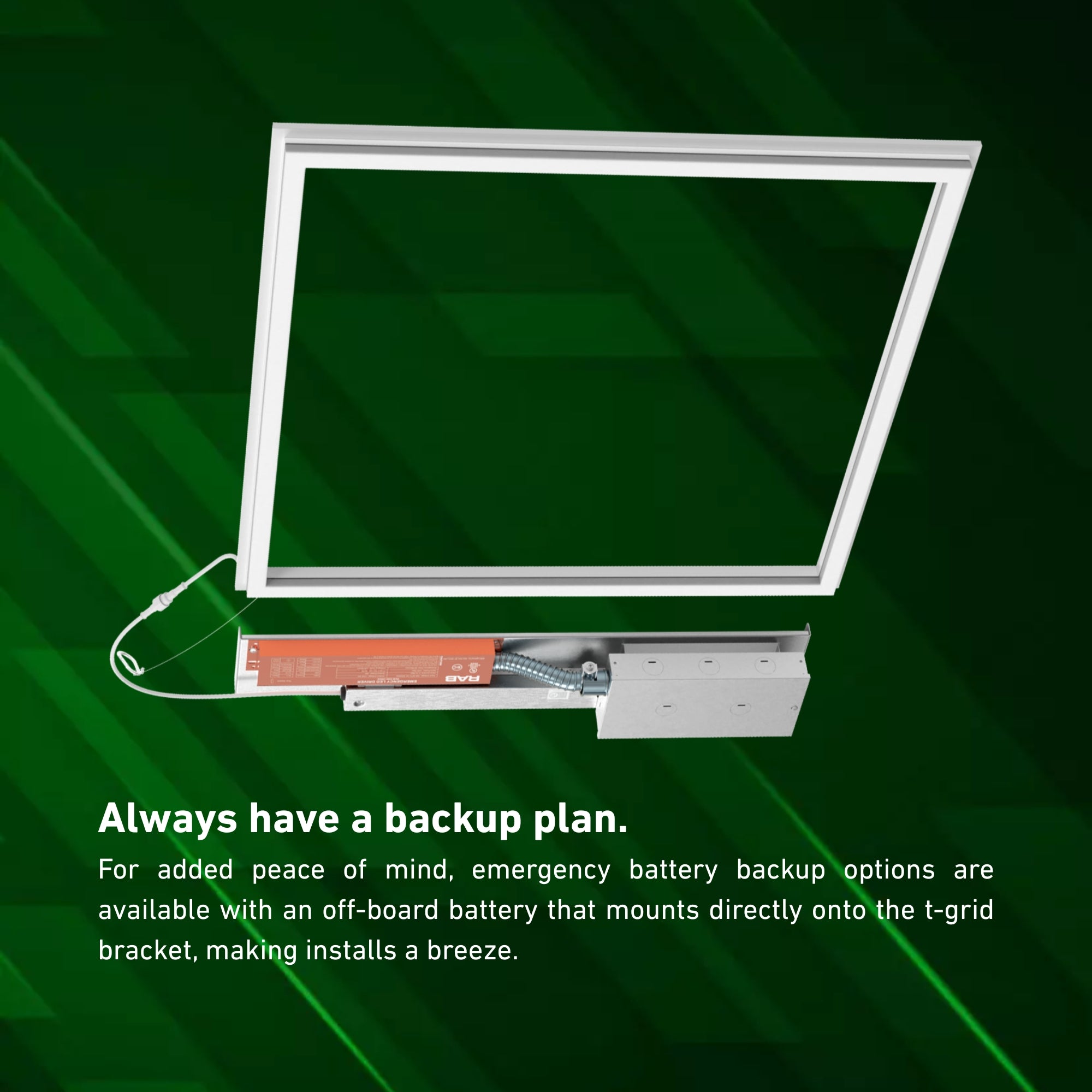 2x4 LED Frame Light, 50W, 6200 Lumens, Selectable CCT, 120-277V, Battery Backup