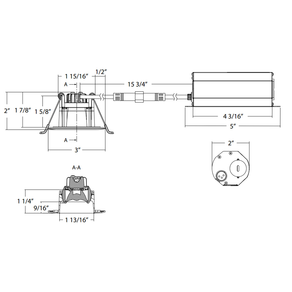 2" Canless Gimbal Downlight, 400 Lm, 5-CCT, 38° Spot, White Deep Regress Trim - Bees Lighting