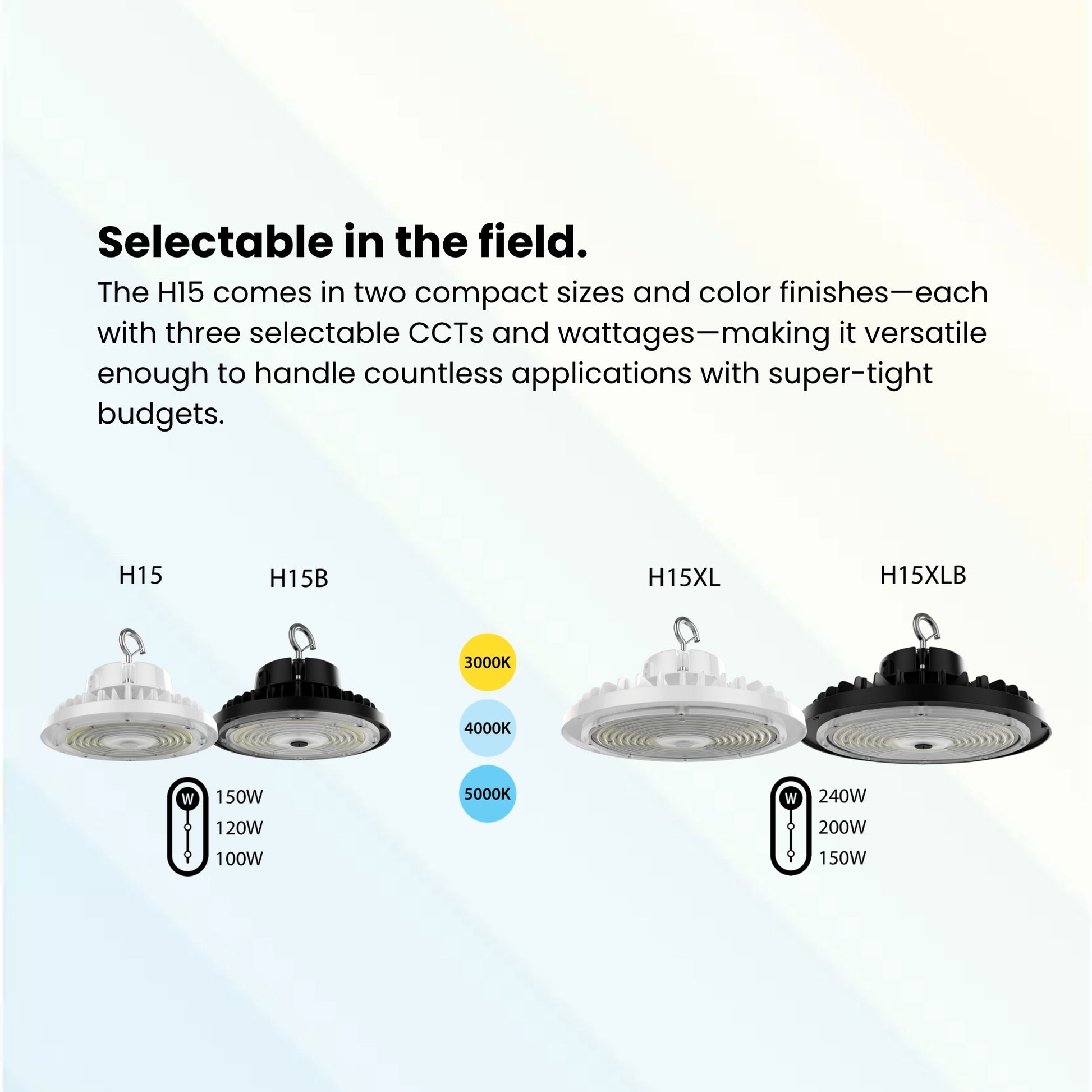 RAB Lighting - RAB H15B UFO High Bay, 150W, 23000 Lumens, 30K/40K/50K, 480V, Black | Bees Lighting