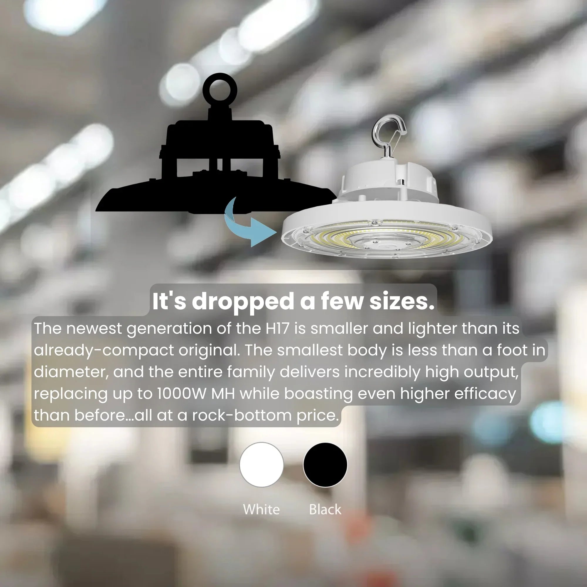 RAB Lighting - High Bay UFO LED Light, 15000 Lumens, 100W, 30K/40K/50K, 120/277V, Black | Bees Lighting