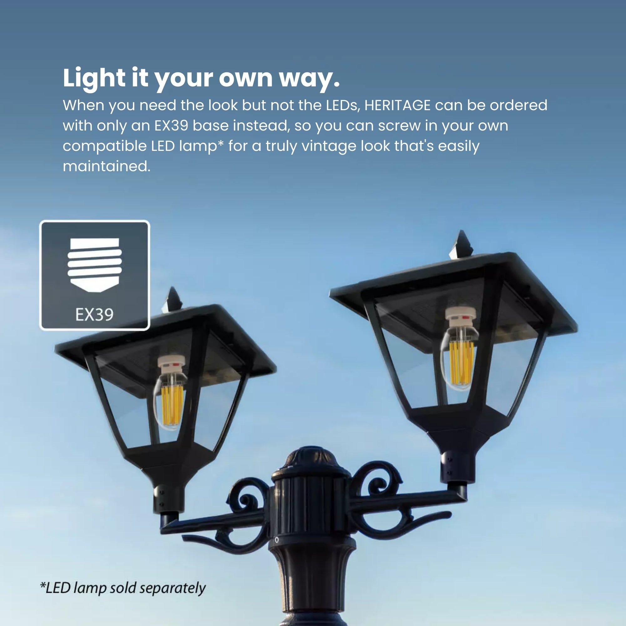 RAB HTG-S Heritage Square LED Post Top Lantern, 120W, Bronze