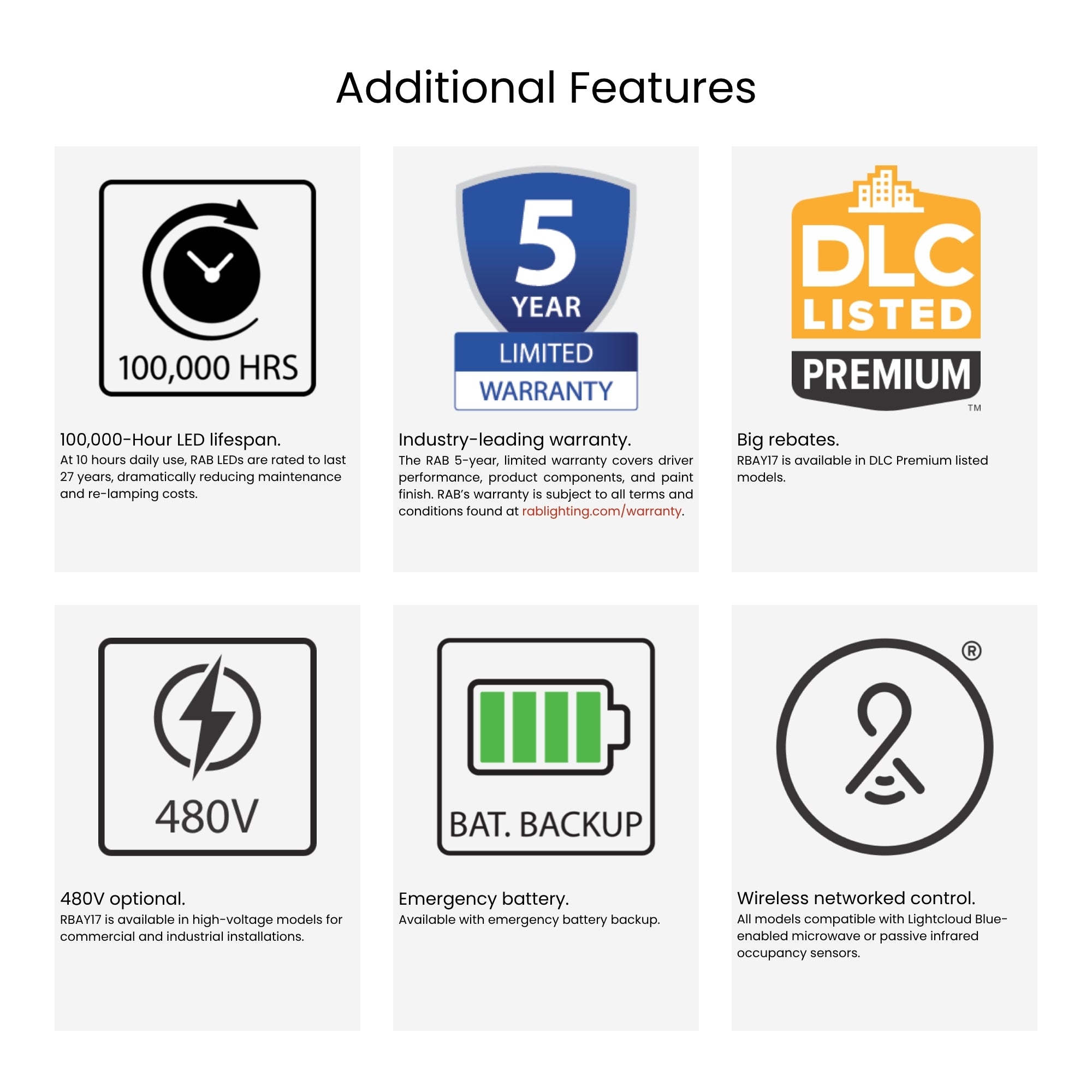 RAB Lighting - 3ft High Bay LED Light, 59350lm, 400W, 35K/40K/50K, 480V | Bees Lighting