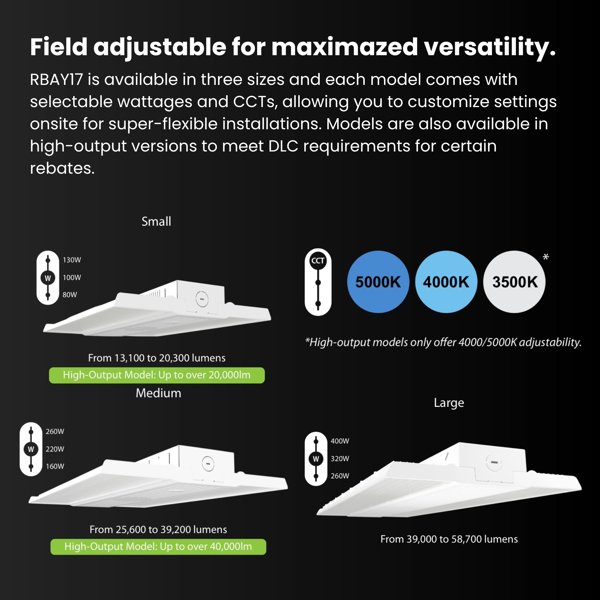 RAB Lighting - 2ft High Bay LED Light, 40000lm, 260W, 35K/40K/50K, 480V | Bees Lighting