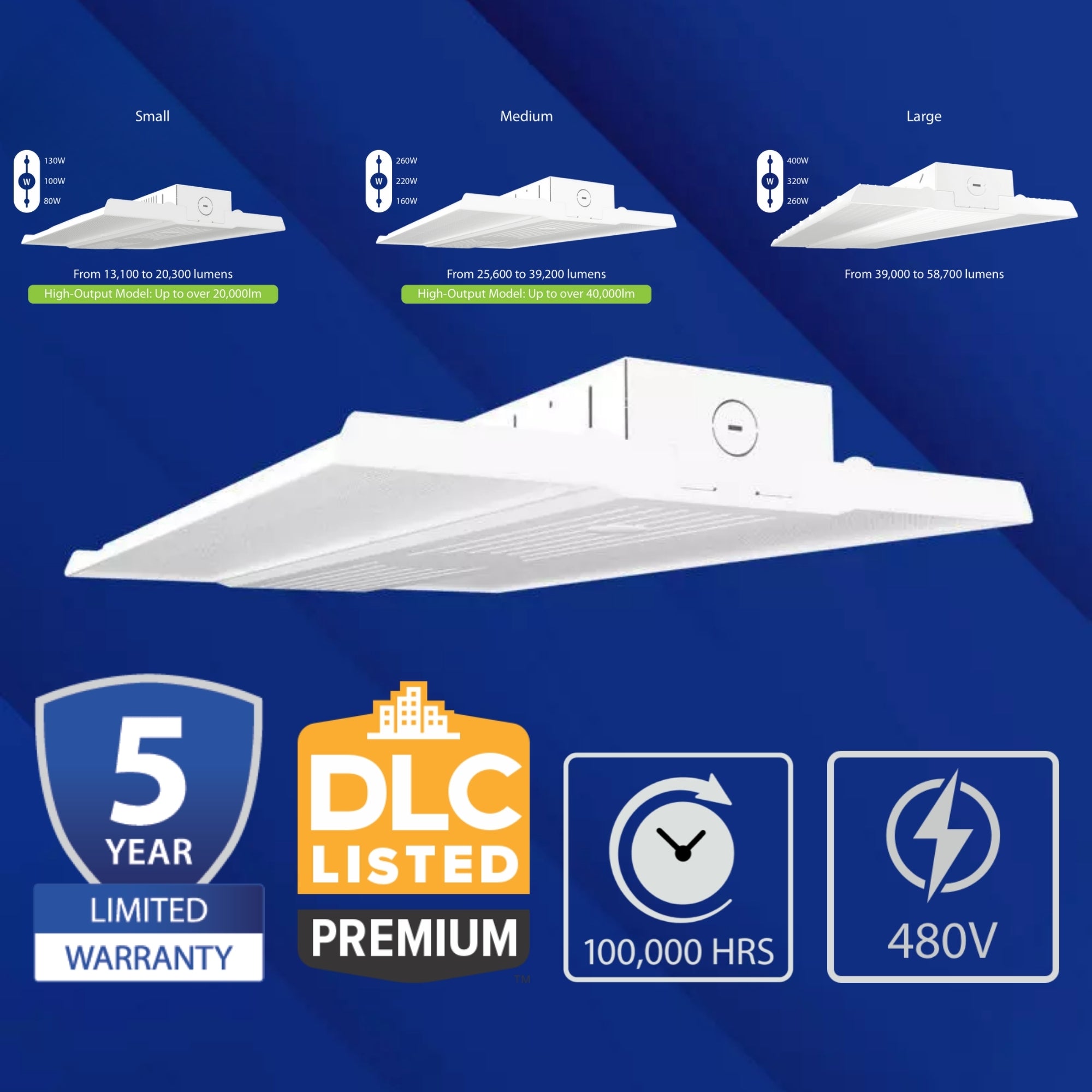 2ft High Bay LED Light, 39200lm, 260W, 35K/40K/50K, 120/277V