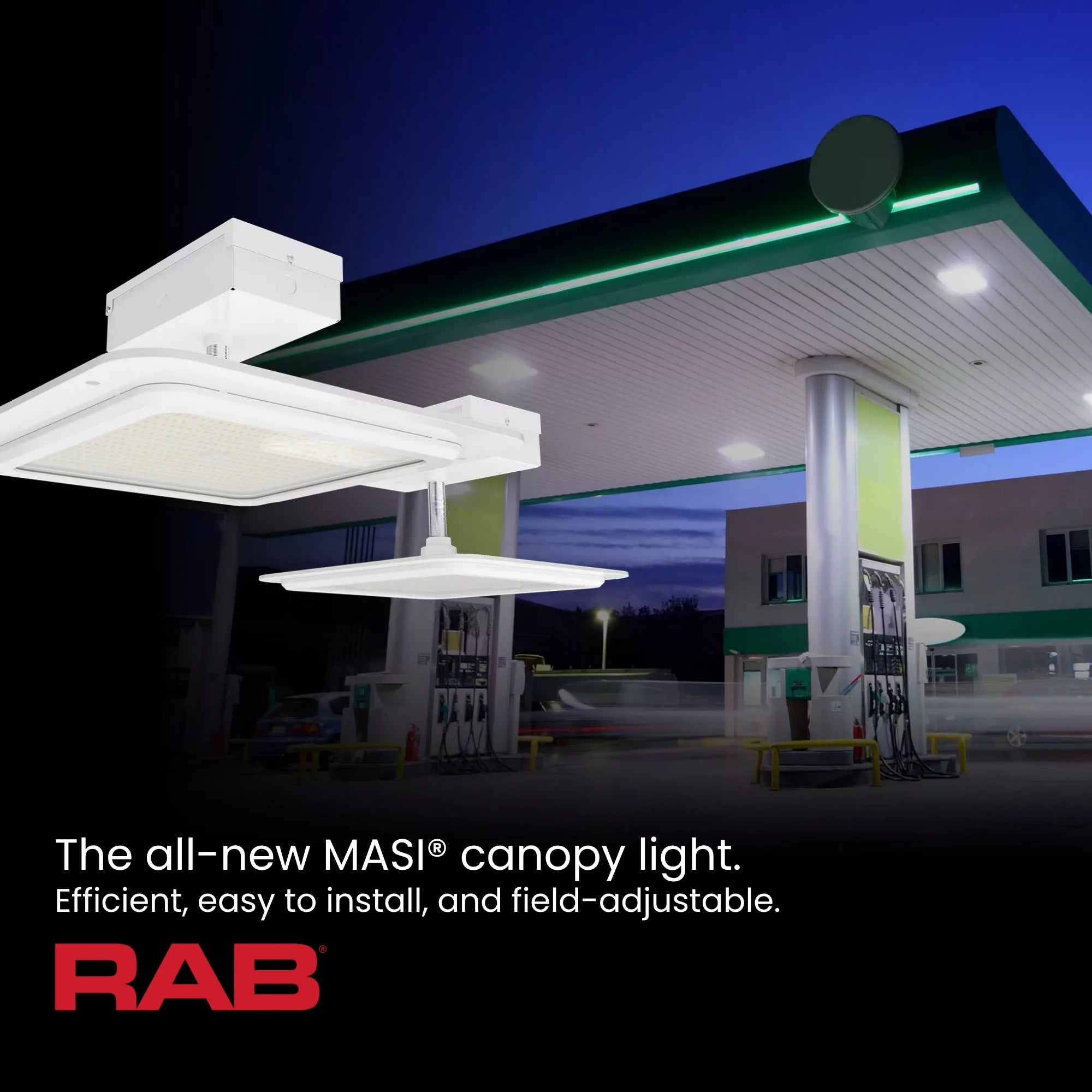 RAB MASI16L 16-in Field-Adjustable Canopy Light 16,129 Lumens Selectable 60W/80W/100W 3000K/4000K/5000K 120-277V Surface Mount White
