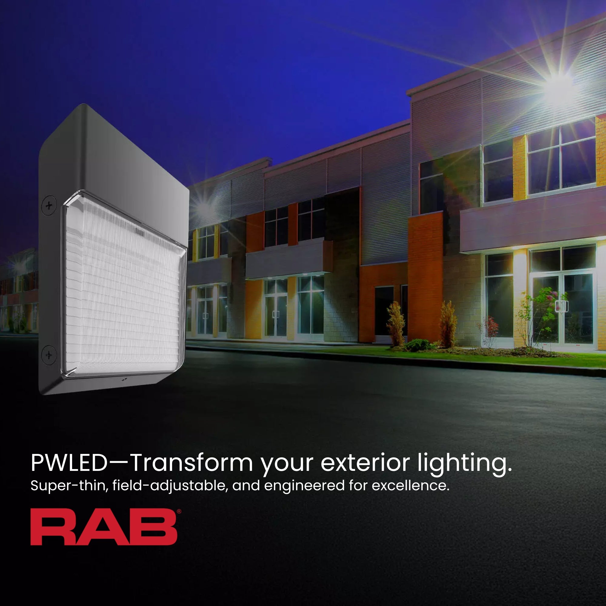RAB PWLED LED Portrait Wall Pack 13-72W 120-277V Photocell 9694lm Selectable CCT Wall Mount Bronze