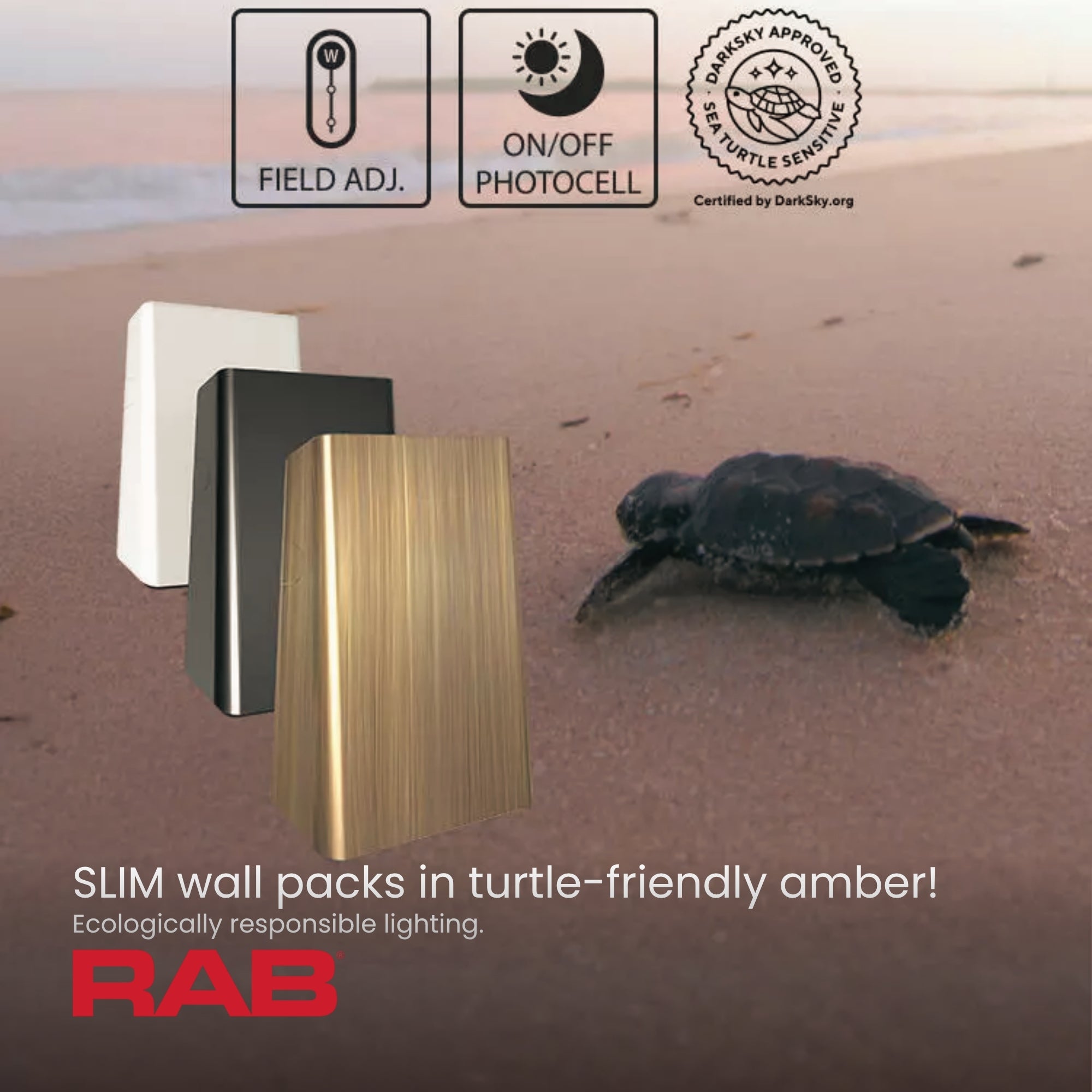 RAB SLIMYAW LED Wall Pack 1190lm 26/18/12W Amber 120-277V Selectable Photocell White