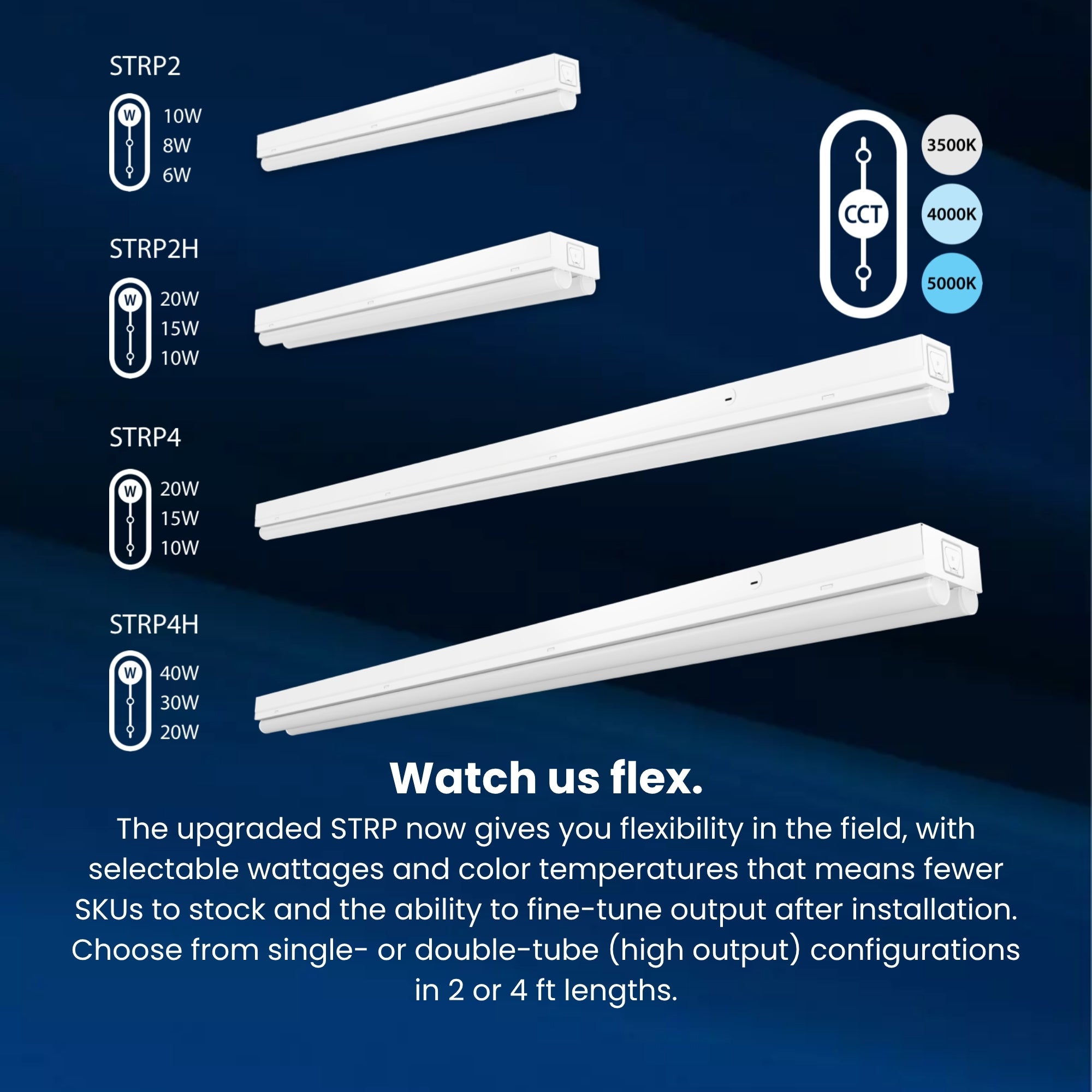 4ft LED Strip Light Fixture, 40W, 5800 Lumens, 35K/40K/50K, 120-277V