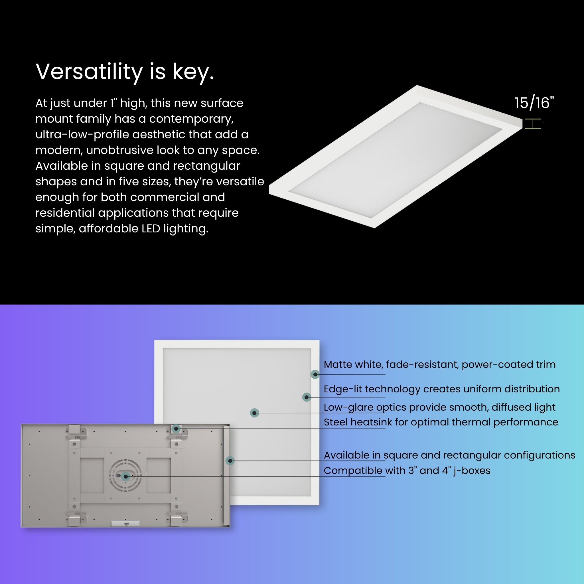 1x4 LED Flat Panel Surface Mount, 45W, 4400lm, Selectable CCT, 120-277V, White