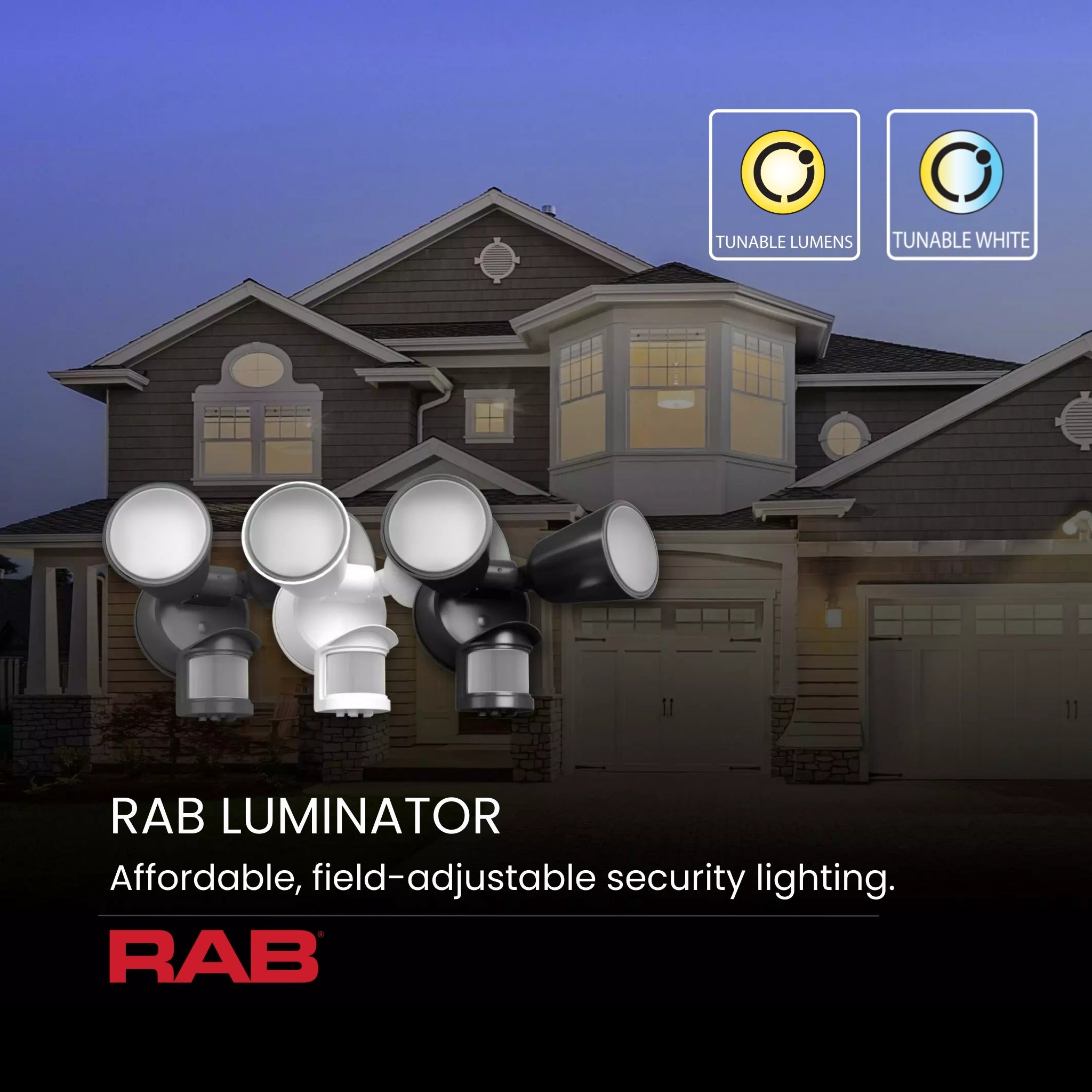 RAB LU160B LED Motion Sensor Security Light, 2000 Lumens, Black