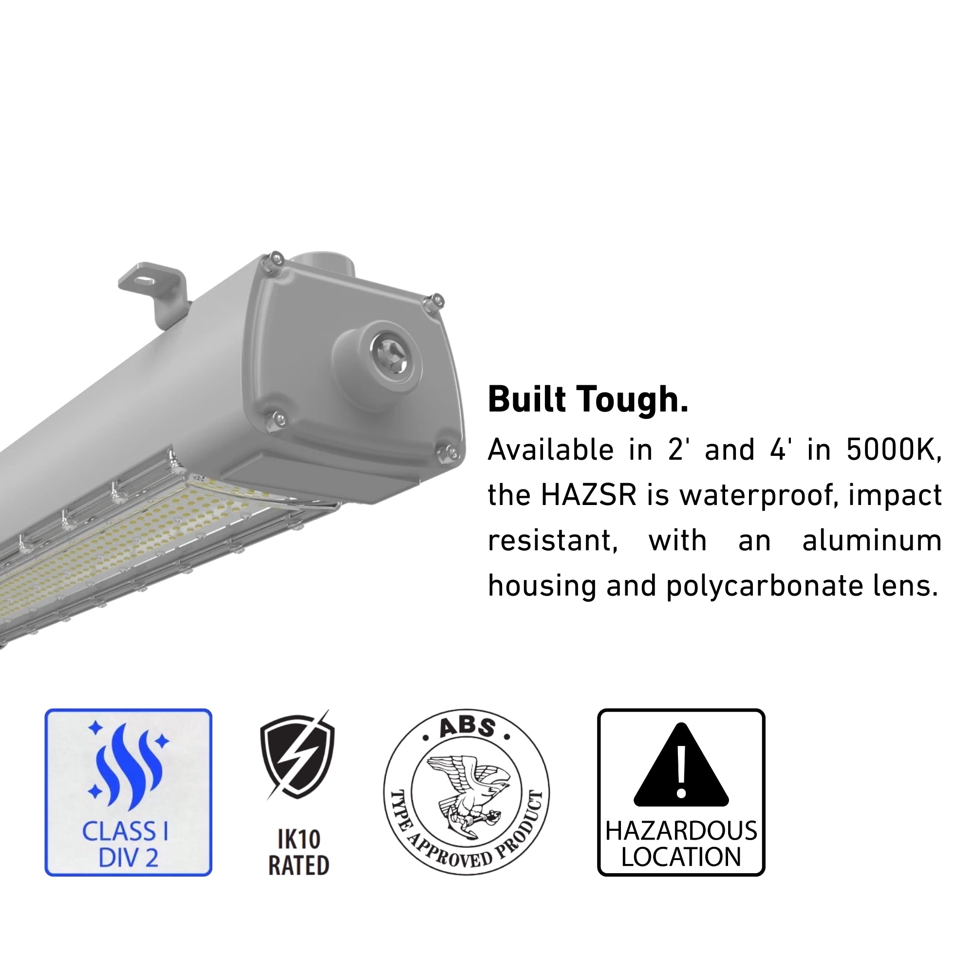 2ft Hazardous Location LED Strip Light, 30W, 4900lm, 5000K, 120-277V
