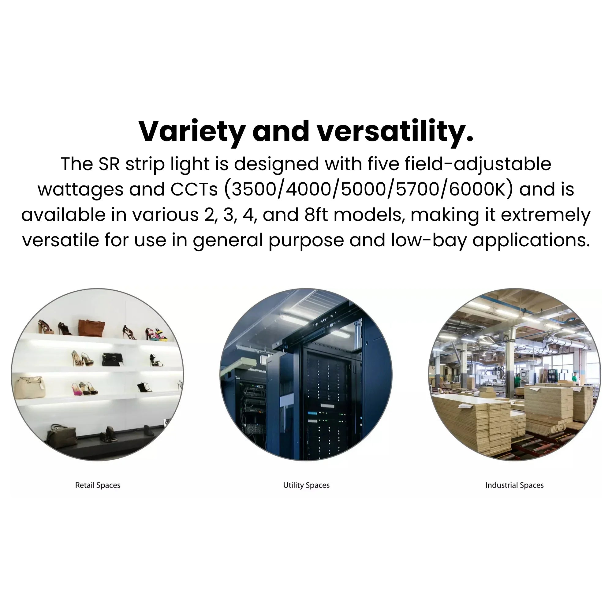 RAB SR4 4ft Field-Adjustable LED Strip Light - 20-40W, 3500K/4000K/5000K