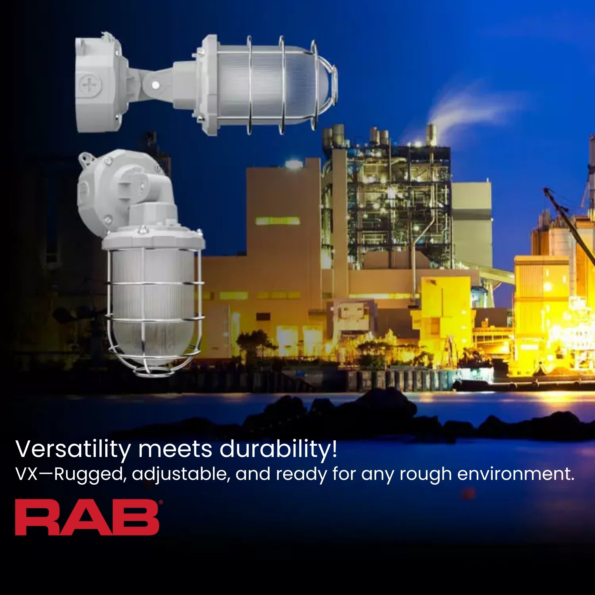 RAB VX20 LED Vaporproof Fixture 2,421 Lumens 20W Selectable 3000K/4000K/5000K 120–277V Gray