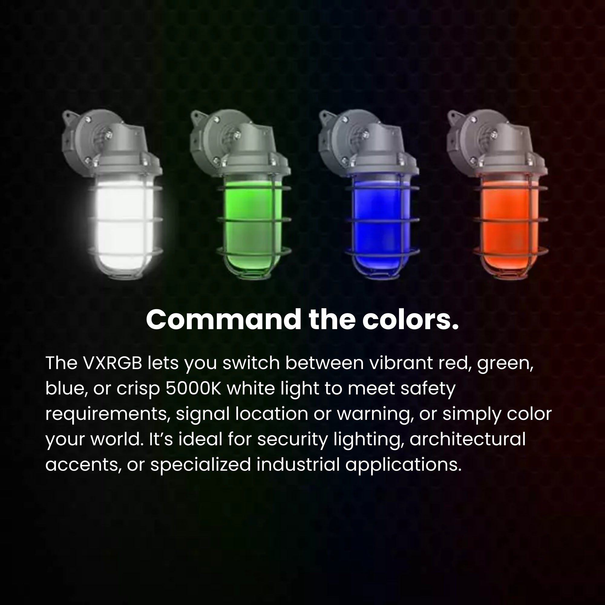 RAB VXRGB26 LED Vaporproof Fixture 3,151 Lumens 26W Selectable RGB/5000K 120–277V Natural Aluminum