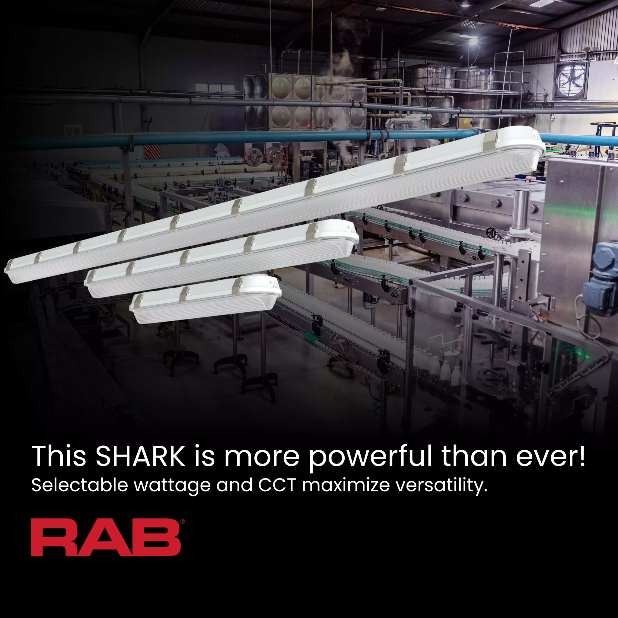 RAB SHARK2/PIR 2ft LED Washdown 3683 Lumens 15/20/25W Selectable 35K/40K/50K 120-277V PIR Sensor