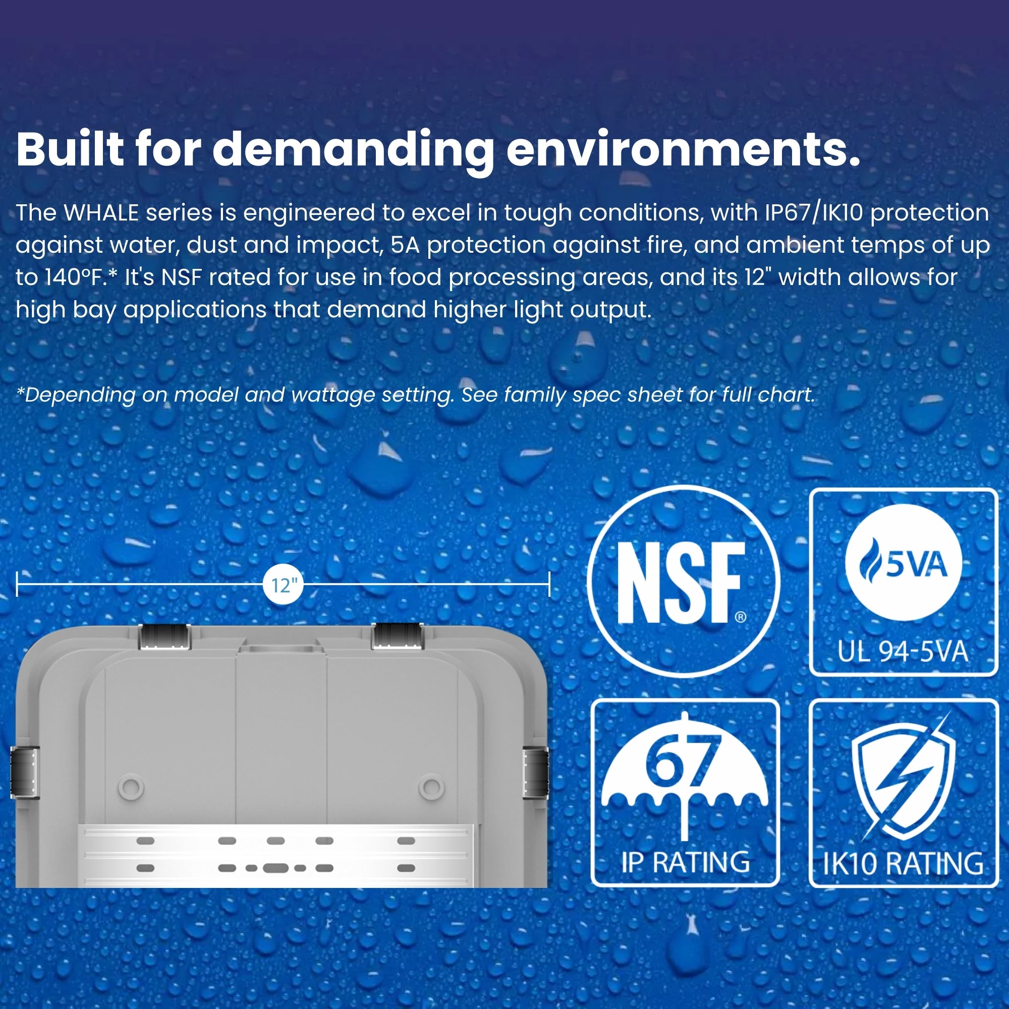 RAB WHALE4 4ft LED Vapor Tight / Washdown Fixture 24,462 Lumens 160W Selectable 35K/40K/50K 120–277V Gray