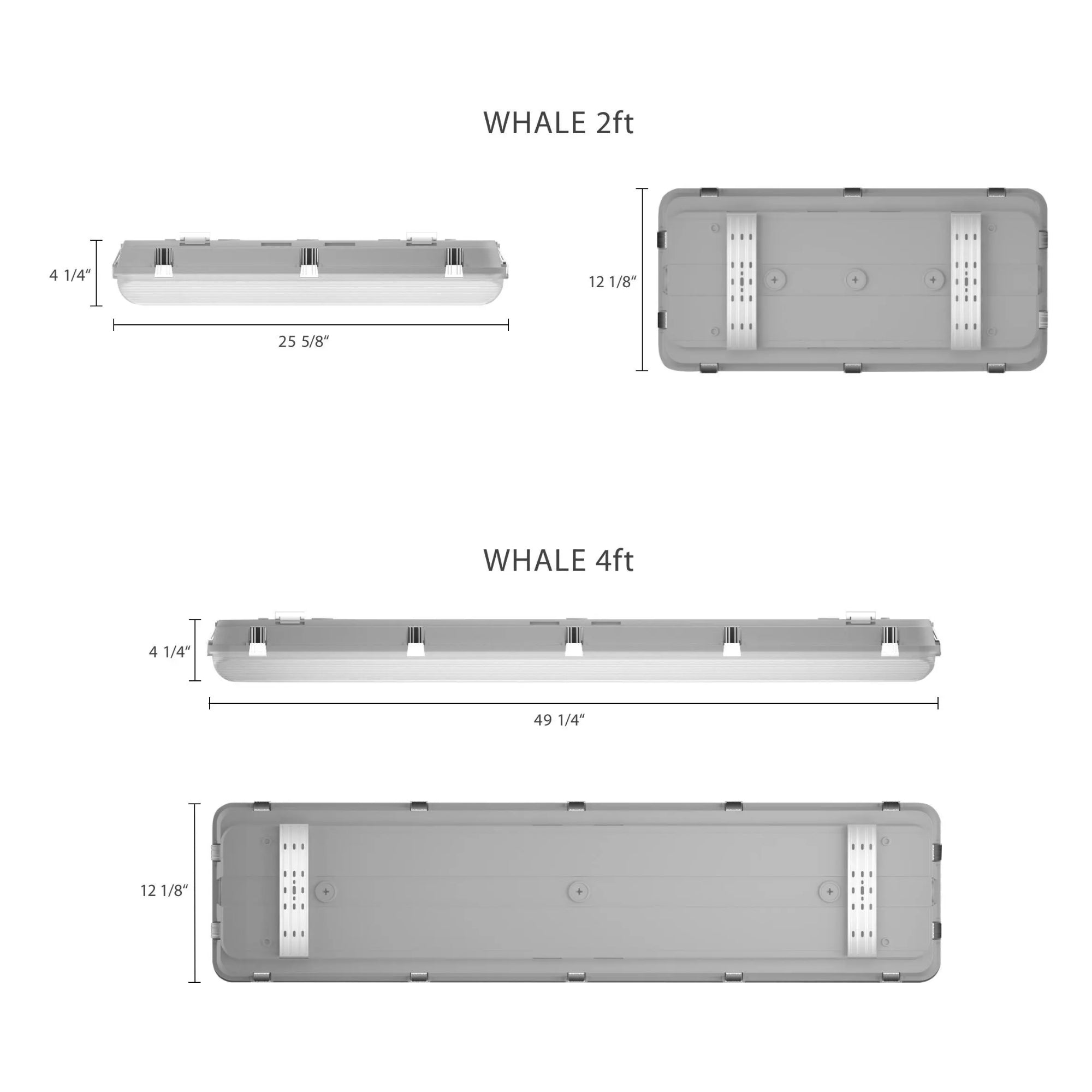 RAB WHALE4 4ft LED Vapor Tight / Washdown Fixture 24,462 Lumens 160W Selectable 35K/40K/50K 120–277V Gray