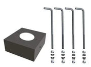 Round anchor bolt kit with black base plate and four bolts, nuts, and washers
