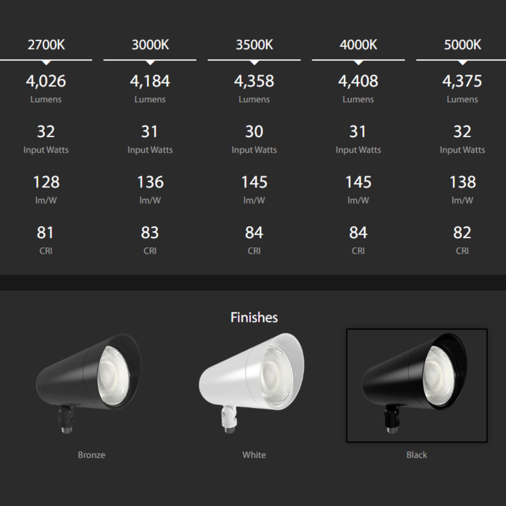 LF34 CCT - 120V LED Adjustable Flood Light, 33W, Black - Bees Lighting