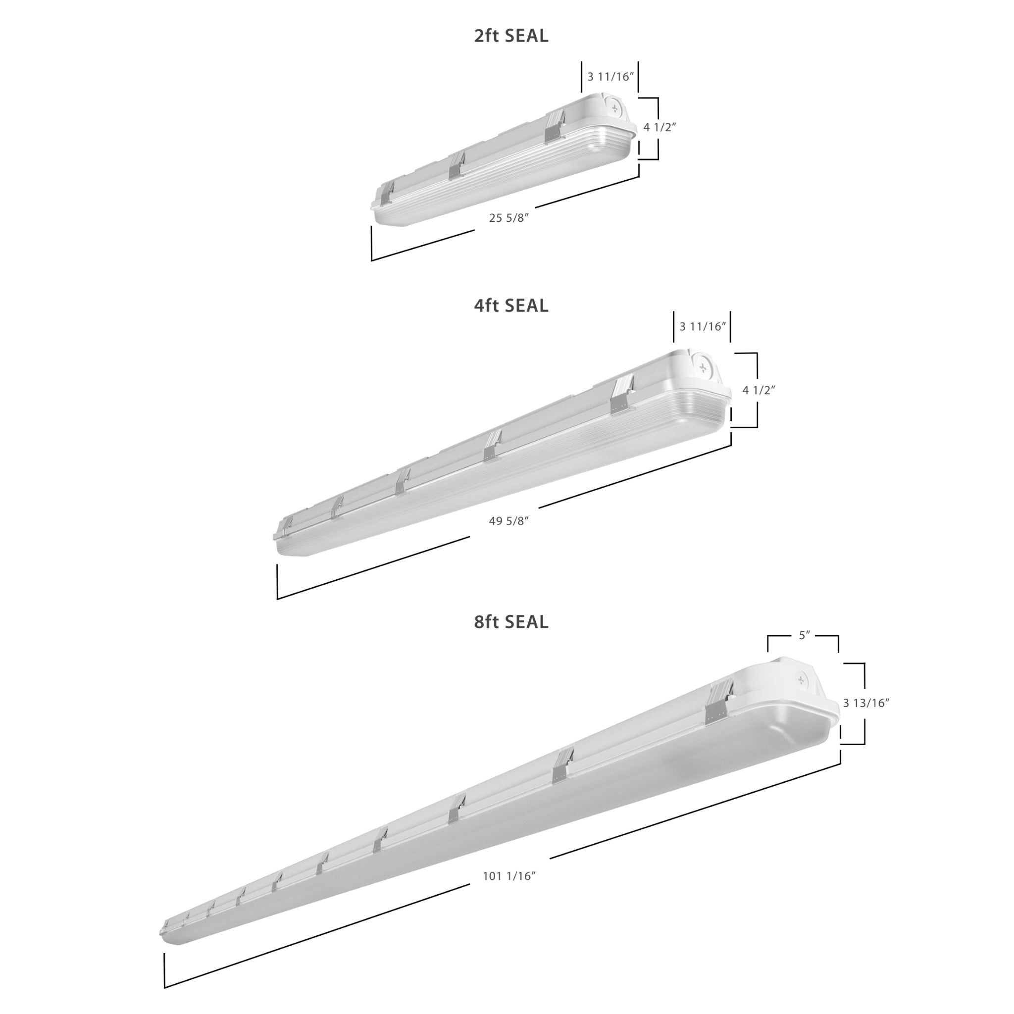 RAB SEAL2/E 2ft Washdown Fixture 3400lm 15/20/25W Selectable 35K/40K/50K 120-277V Battery Backup