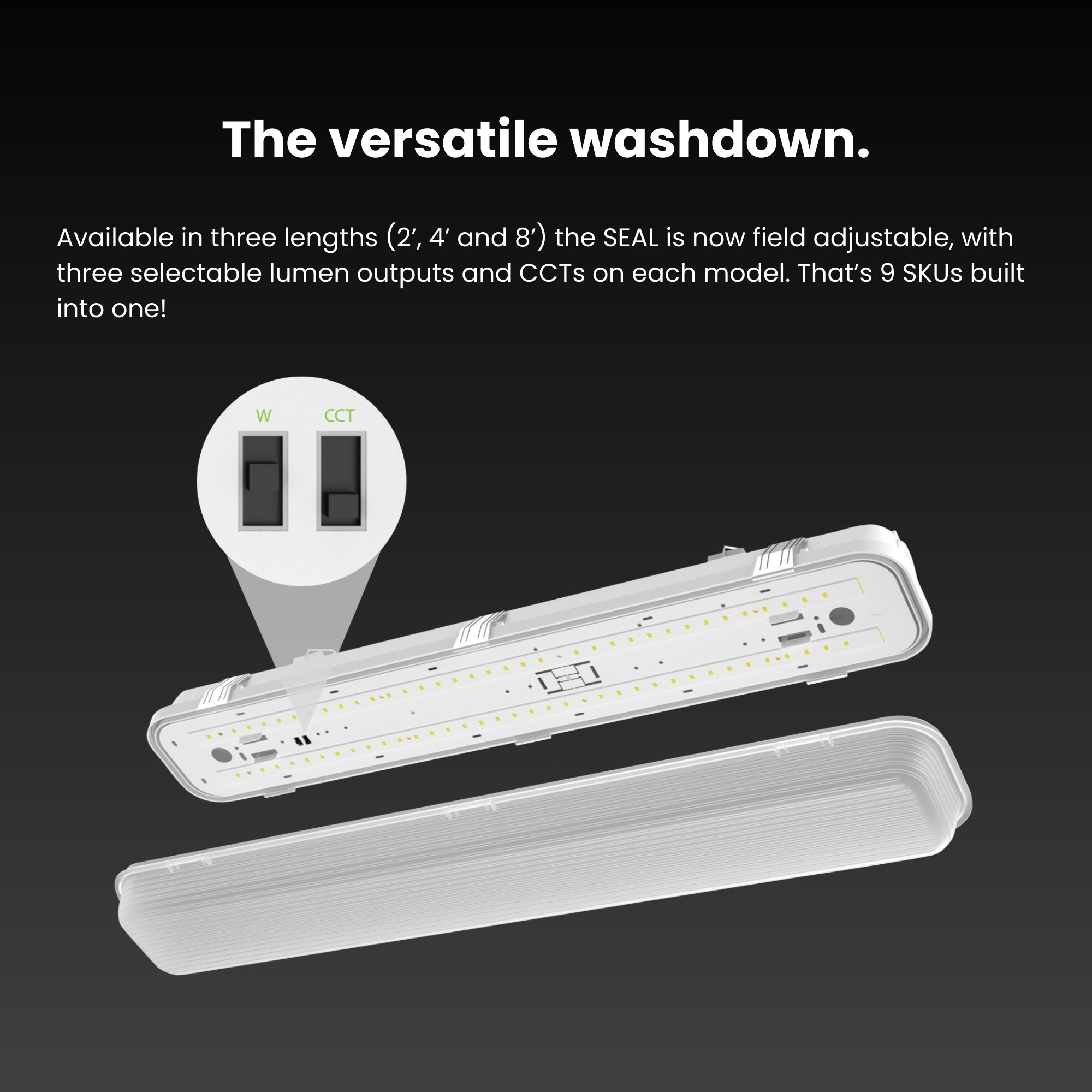 RAB SEAL4 4ft LED Vapor Tight Fixture 6,800 Lumens 30W/40W/50W 3500K/4000K/5000K 120-277V Gray