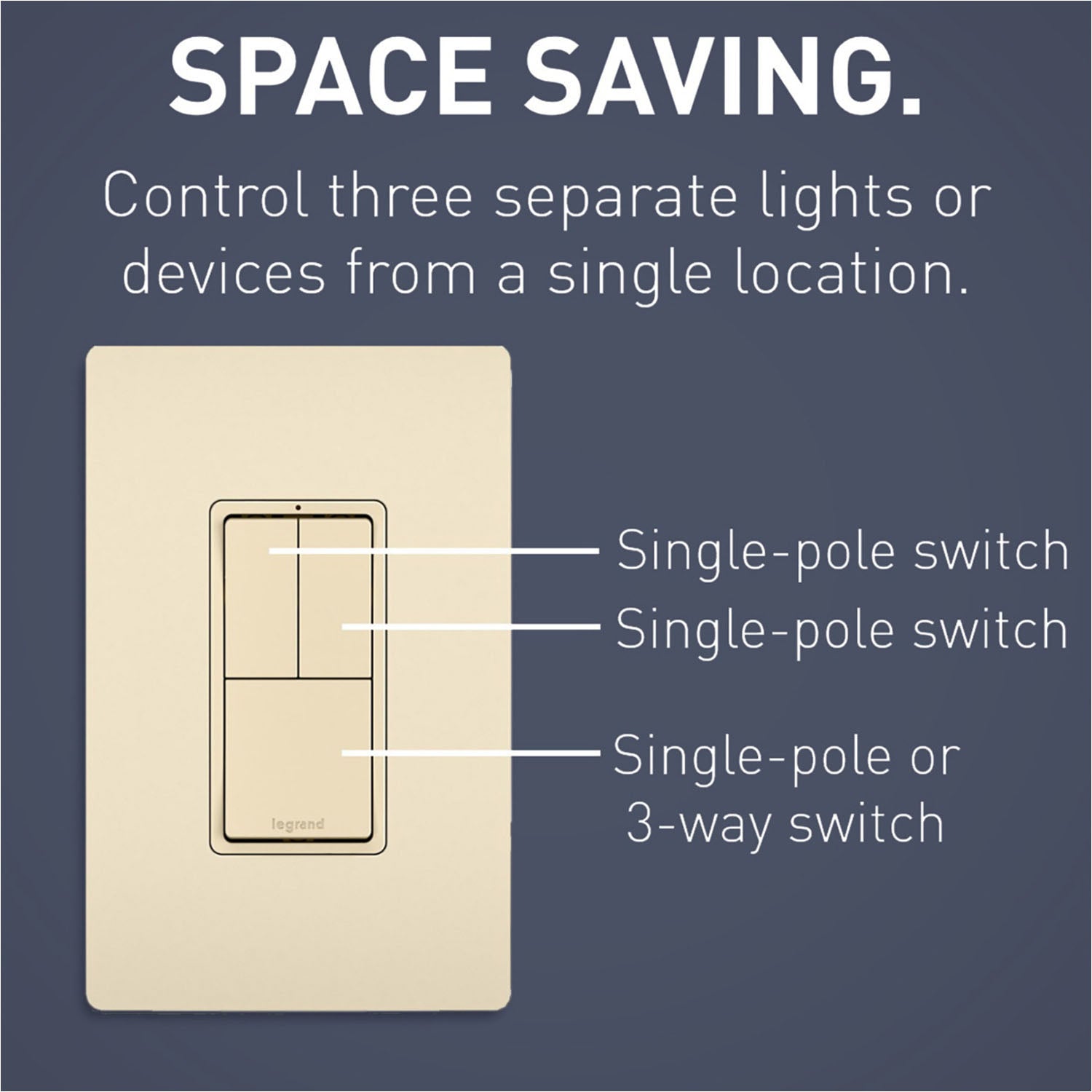 radiant Two Single-Pole Light Switches and One 3-Way Switch, Light Almond - Bees Lighting