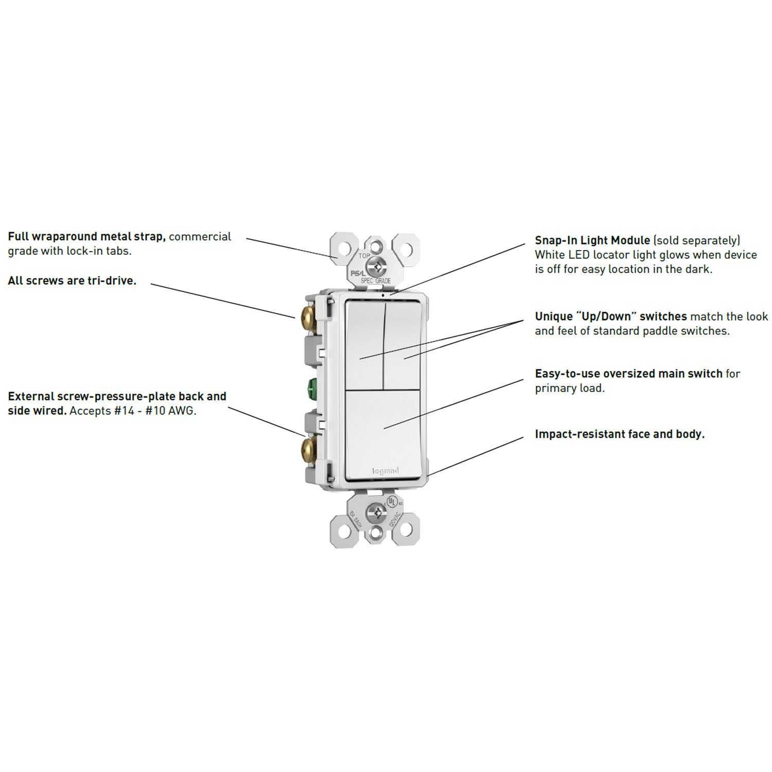 radiant Two Single-Pole Light Switches and One 3-Way Switch, White - Bees Lighting