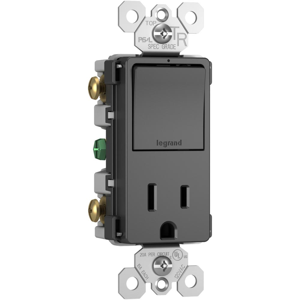 radiant Single Pole/3-Way Switch with 15A Tamper-Resistant Outlet, Black - Bees Lighting