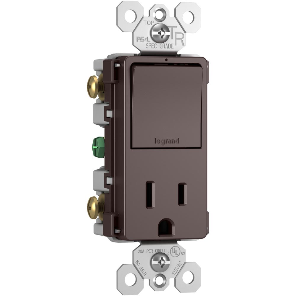 radiant Single Pole/3-Way Switch with 15A Tamper-Resistant Outlet, Dark Bronze - Bees Lighting