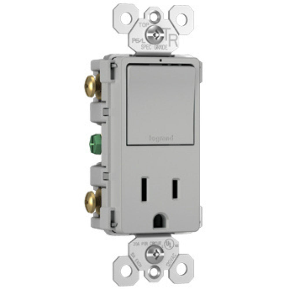 radiant Single Pole/3-Way Switch with 15A Tamper-Resistant Outlet, Gray - Bees Lighting