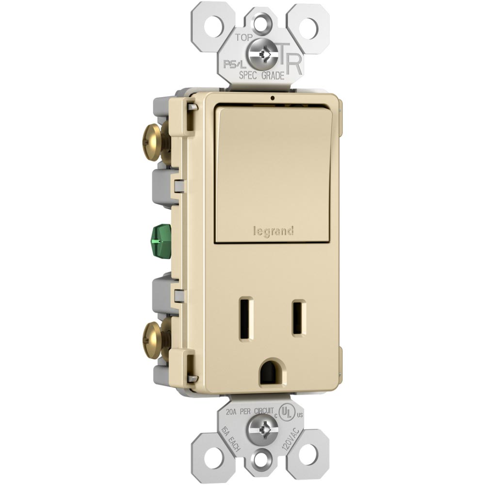 radiant Single Pole/3-Way Switch with 15A Tamper-Resistant Outlet, Ivory - Bees Lighting