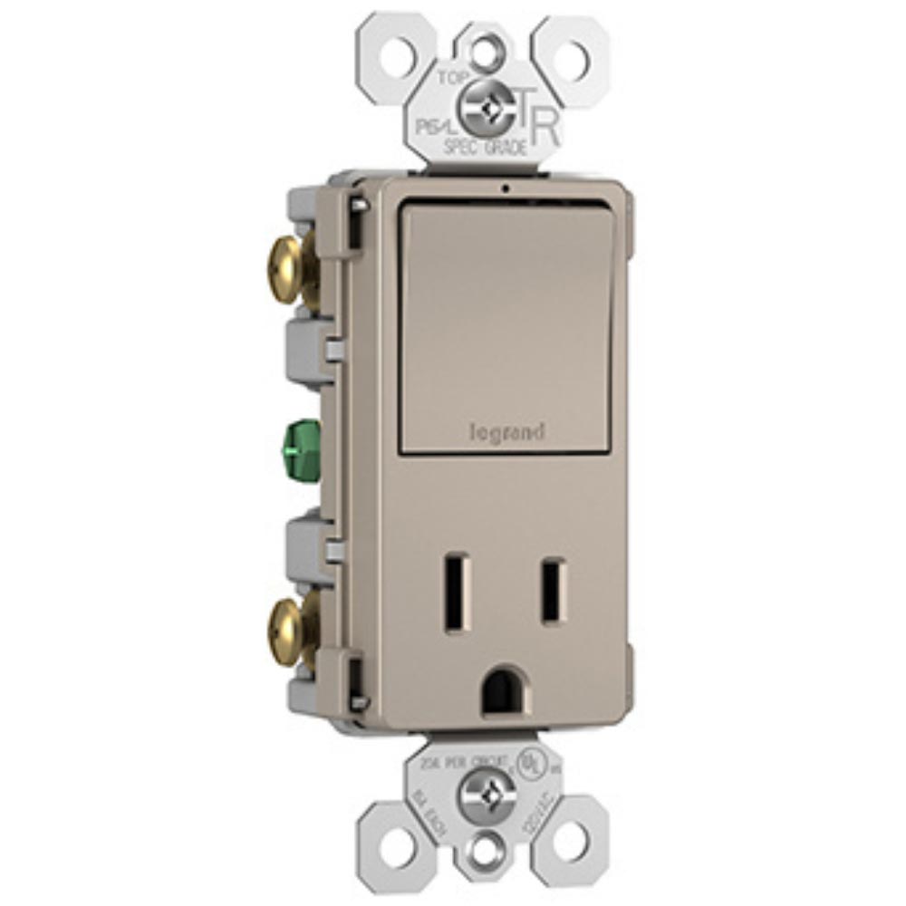 radiant Single Pole/3-Way Switch with 15A Tamper-Resistant Outlet, Nickel - Bees Lighting