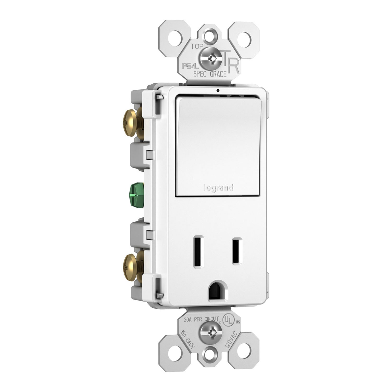 radiant Single Pole/3-Way Switch with 15A Tamper-Resistant Outlet, White - Bees Lighting