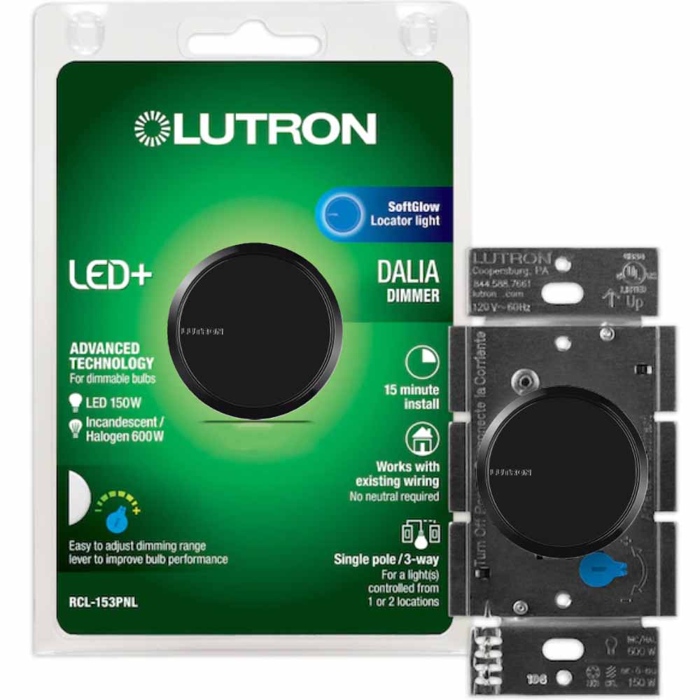 Lutron Dalia LED+ Rotary Dimmer Switch, 150-Watt Single-Pole/3-Way, Black - Bees Lighting